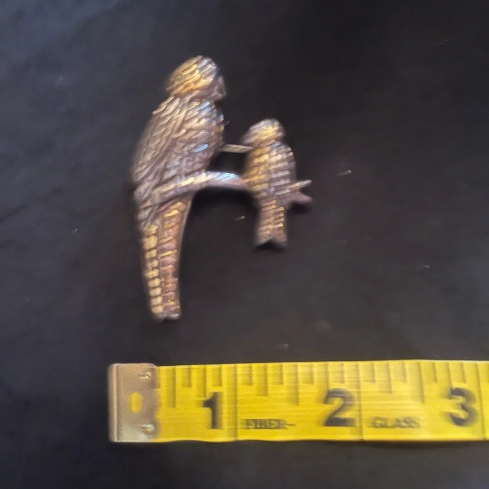 Vintage Silver and Gold Tone Parrots sitting Brooch